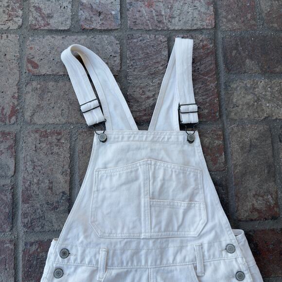 J. Galt Shortalls Cream Raw Hem Shorts Overalls Size S Cotton - Picture 2 of 7